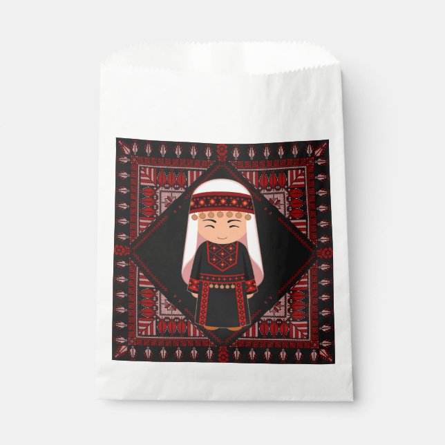 cute Palestinian girl Embroidery red tatreez   Favour Bags (Front)