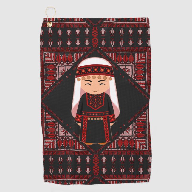 cute Palestinian girl Embroidery red tatreez   Golf Towel (Front)