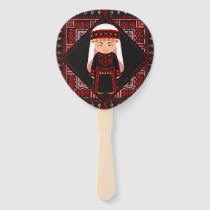 cute Palestinian girl Embroidery red tatreez   Hand Fan