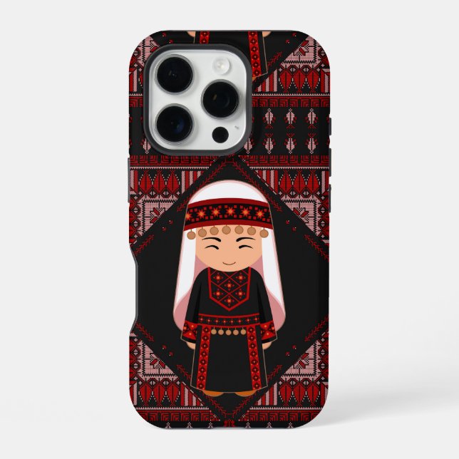 cute Palestinian girl Embroidery red tatreez   iPhone Case (Back)