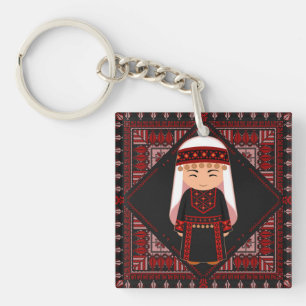 cute Palestinian girl Embroidery red tatreez   Key Ring