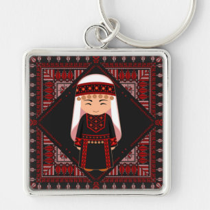 cute Palestinian girl Embroidery red tatreez   Key Ring