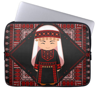cute Palestinian girl Embroidery red tatreez   Laptop Sleeve