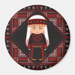 cute Palestinian girl Embroidery red tatreez Magnet