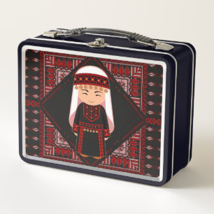 cute Palestinian girl Embroidery red tatreez   Metal Lunch Box