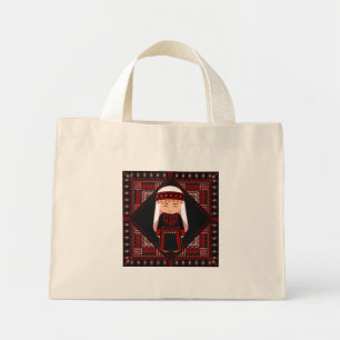 cute Palestinian girl Embroidery red tatreez Mini Tote Bag