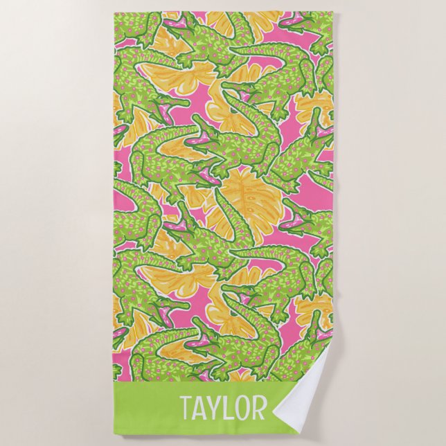 Cute Palm Beach Alligators Beach Towel (Front)