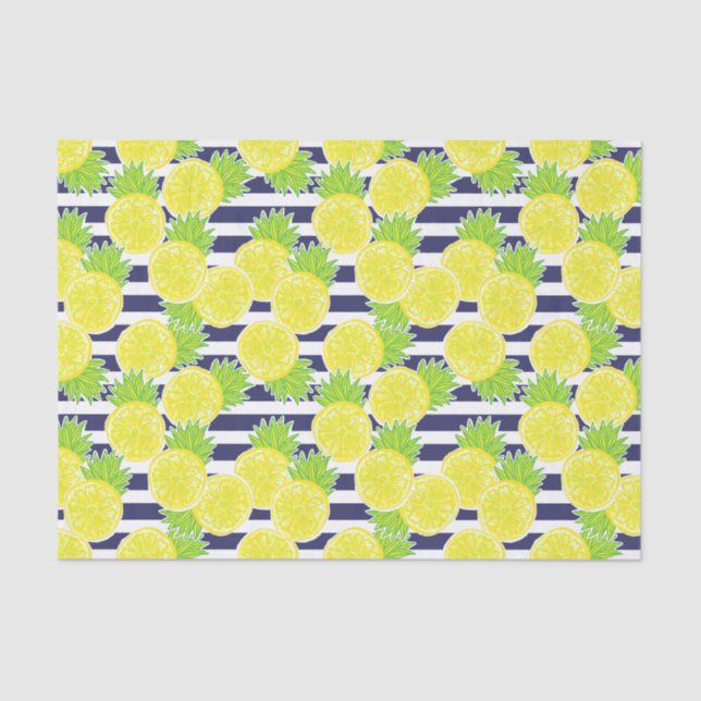 Cute Palm Beach Rugby Stripes and Lemons Tissue Paper (Front)