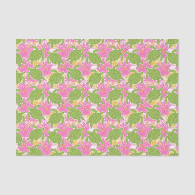 Cute Palm Beach Tropical Flowers & Turtles Tissue Paper (Front)