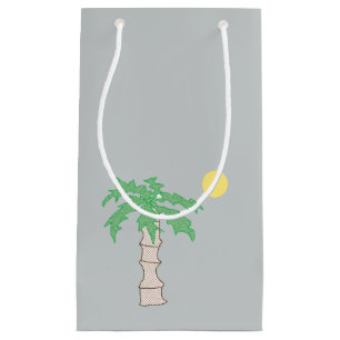 Cute Palm Tree and Beach Cartoon, Fun Sunny Island Small Gift Bag