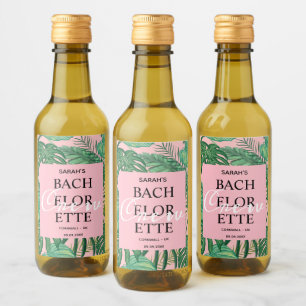 Cute Palm Tropical Pink Bachelorette Crew Party Wine Label
