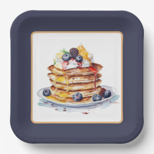 Cute pancake breakfast party paper plate