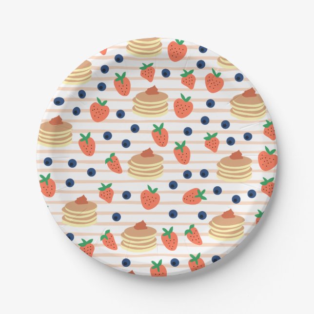 Cute Pancakes and Berries Paper Plates (Front)