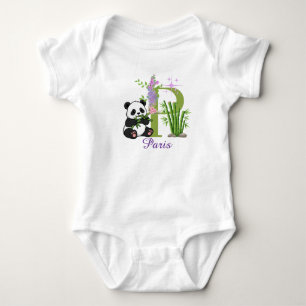 Cute Panda Alphabet Letter P Baby Bodysuit