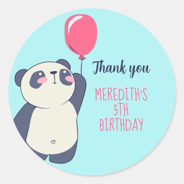 Cute Panda and Balloon Cartoon Kids Birthday Party Classic Round Sticker (Front)