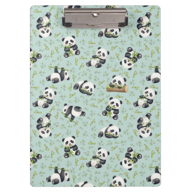 Cute Panda and Bamboo Seamless Pattern Clipboard (Front)