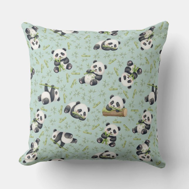 Cute Panda and Bamboo Seamless Pattern Cushion (Front)