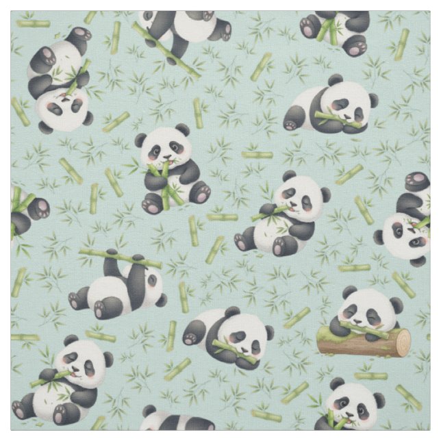 Cute Panda and Bamboo Seamless Pattern Fabric (Swatch)