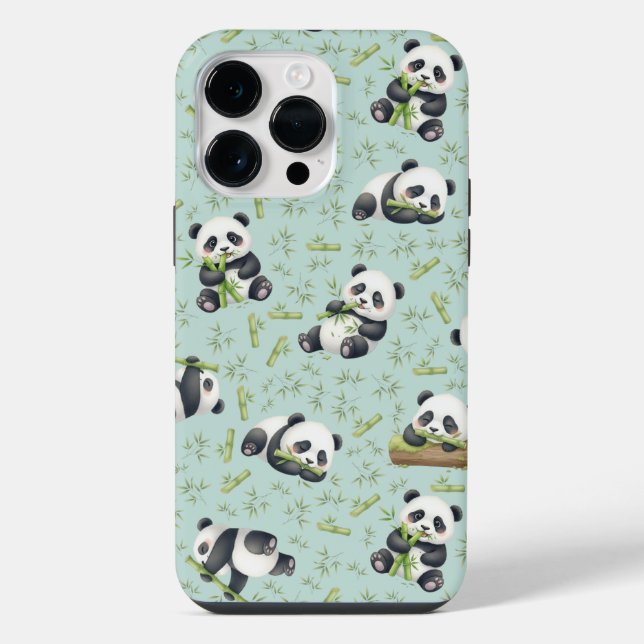 Cute Panda and Bamboo Seamless Pattern iPhone Case (Back)