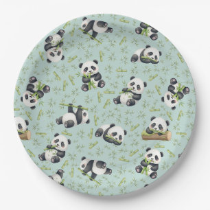 Cute Panda and Bamboo Seamless Pattern Paper Plate