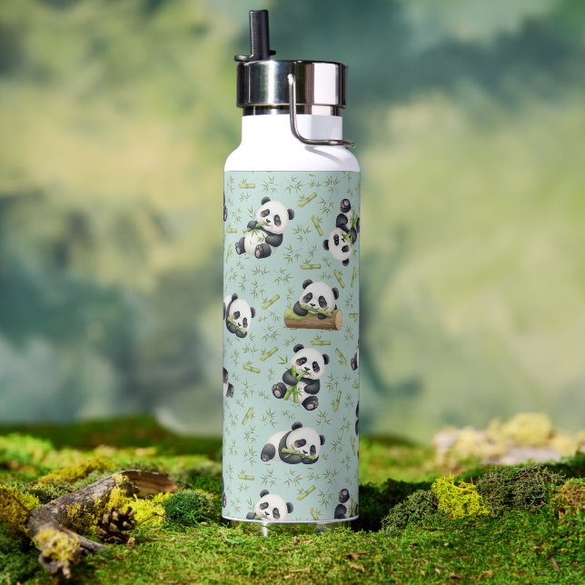 Cute Panda and Bamboo Seamless Pattern Water Bottle (Outdoor)