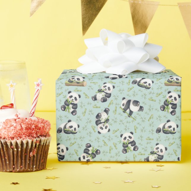 Cute Panda and Bamboo Seamless Pattern Wrapping Paper (Birthday Party)