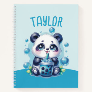 Cute Panda and Blue Boba Bubble Tea Notebook