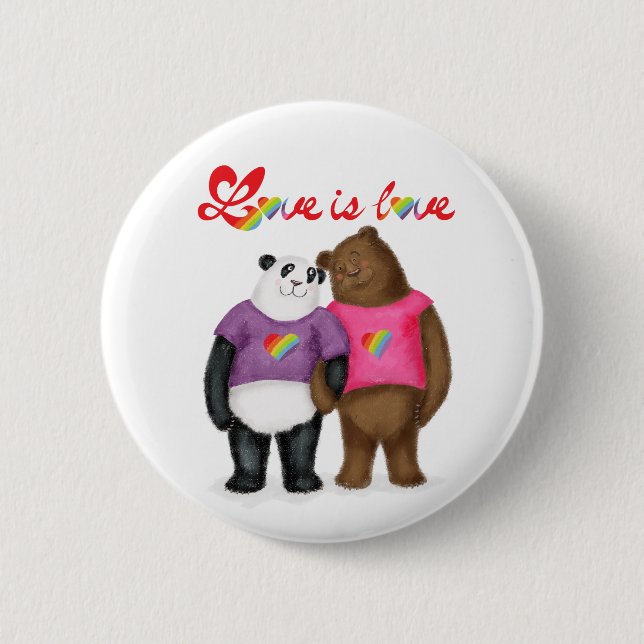 Cute panda and brown bear 'love is love' badge (Front)
