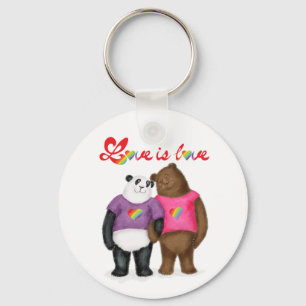 Cute panda and brown bear 'love is love' key ring