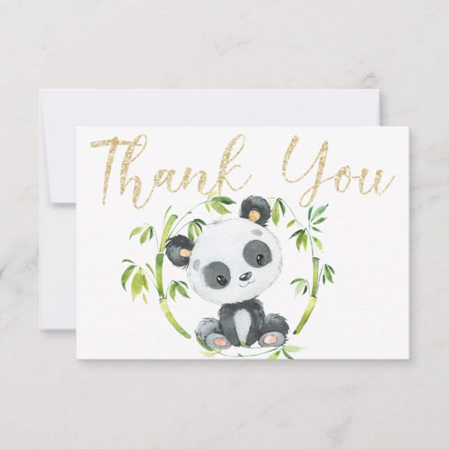 Cute Panda and Green Bamboo Baby Shower Thank You (Front)