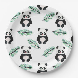 Cute panda and palm leaf pattern paper plate