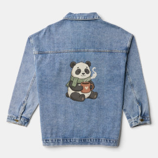 Cute Panda - Animal Cafe Illustration Denim Jacket