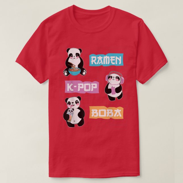 Cute Panda Anime Ramen K-Pop Boba Bubble Tea Women T-Shirt (Design Front)