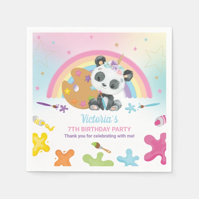 Cute Panda Art Craft Party Rainbow Birthday Napkin (Front)