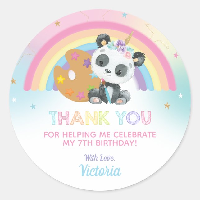 Cute Panda Art Party Birthday Thank You Favour Classic Round Sticker (Front)