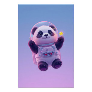 Cute Panda Astronaut Kids Wall Art – Funny Space 