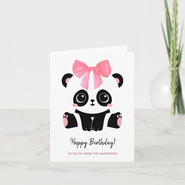 Cute panda baby girl Happy Birthday  Card (Front)