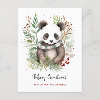 Cute Panda Baby Rustic Christmas botanicals Postcard