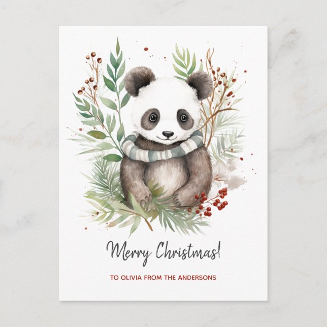 Cute Panda Baby Rustic Christmas botanicals Postcard (Front)