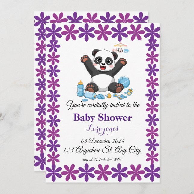 Cute panda baby shower invitation (Front/Back)