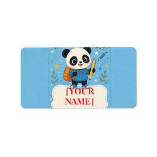 Cute Panda Back to School Supplies Label