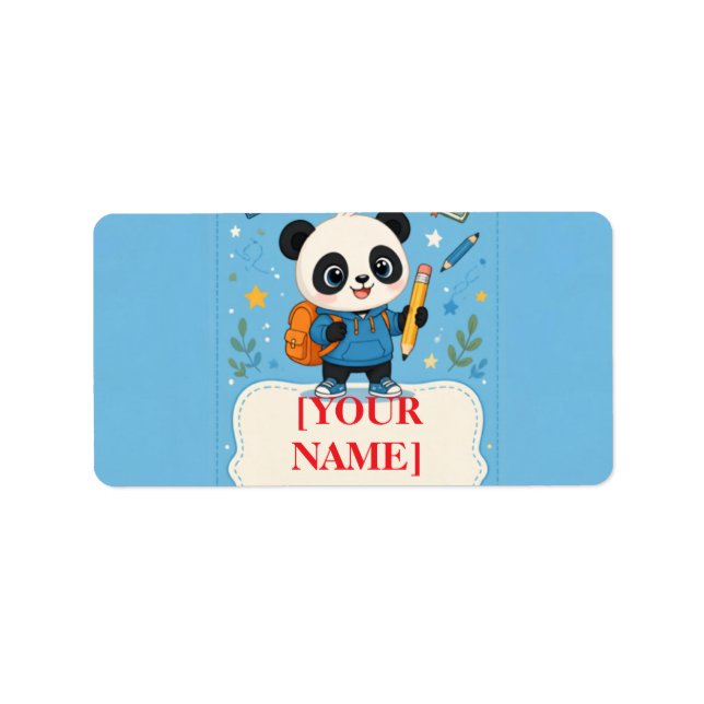 Cute Panda Back to School Supplies Label (Front)