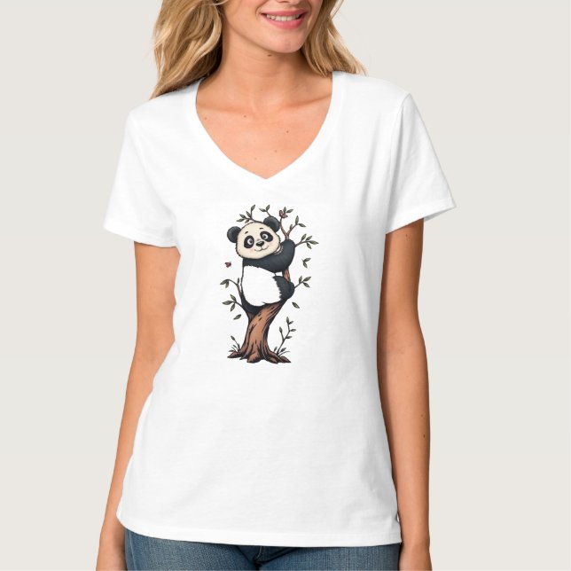 Cute Panda Bamboo Graphic T-Shirt (Front)