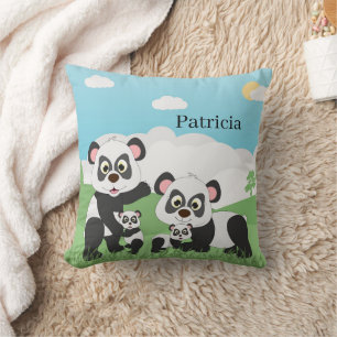 cute panda bear add name decor cushion