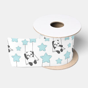 Cute Panda Bear Among The Stars Baby Satin Ribbon