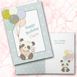 Cute Panda Bear and Balloons Birthday Card