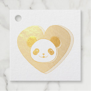 Cute Panda Bear And Red Heart Drawing Favour Tags