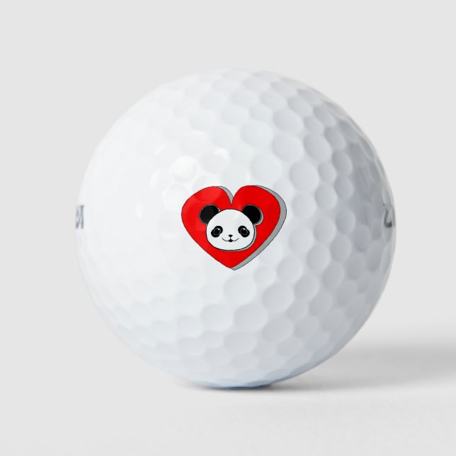 Cute Panda Bear And Red Heart Drawing Golf Balls (Front)