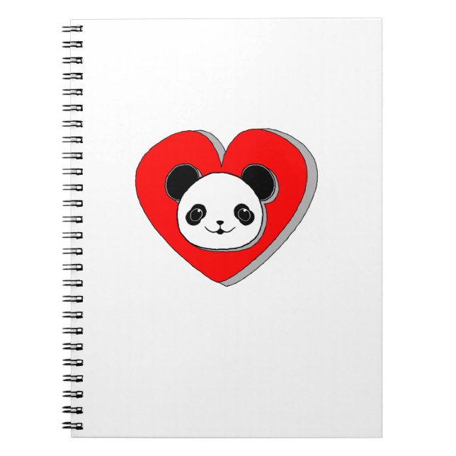 Cute Panda Bear And Red Heart Drawing Notebook (Front)