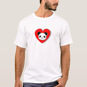 Cute Panda Bear And Red Heart Drawing T-Shirt